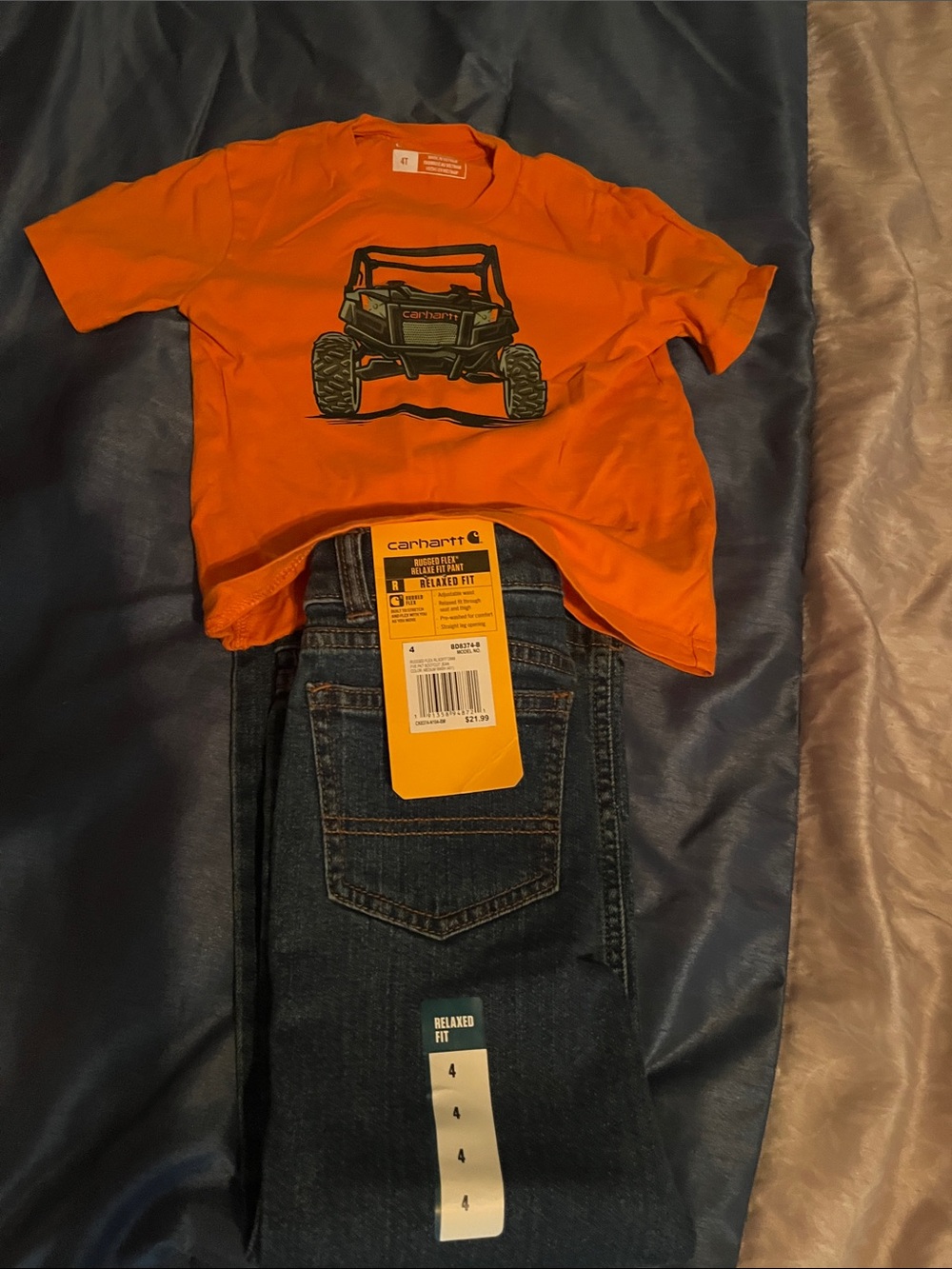 Carhartt Bright Orange Kids Tee with Off-Road Buggy Print